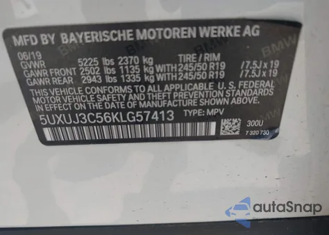 2019 BMW X4 xDrive30I из США, поврежденный, VIN 5UXUJ3C56KLG57413